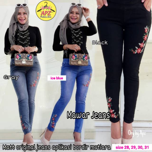 Jegging Mutiara Bordir . Celana Jegging Jeans Mutiara Bordir . Celana Jeans Bordir