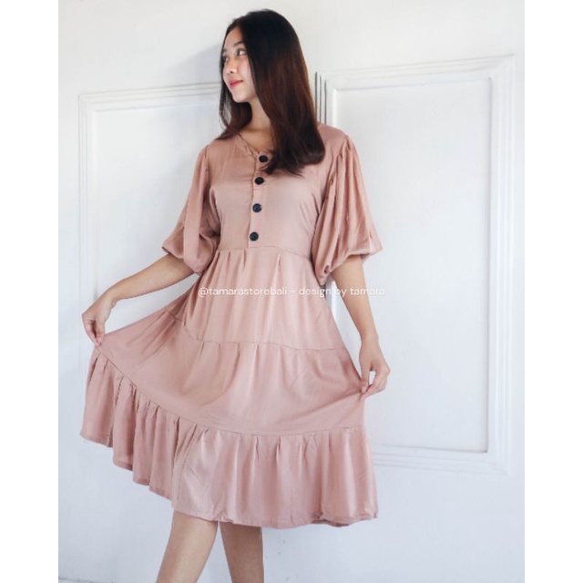 DRESS RUFFLE DRESS KANCING DRESS WANITA LENGAN BALON DRESS BABYDOLL RUFFLE