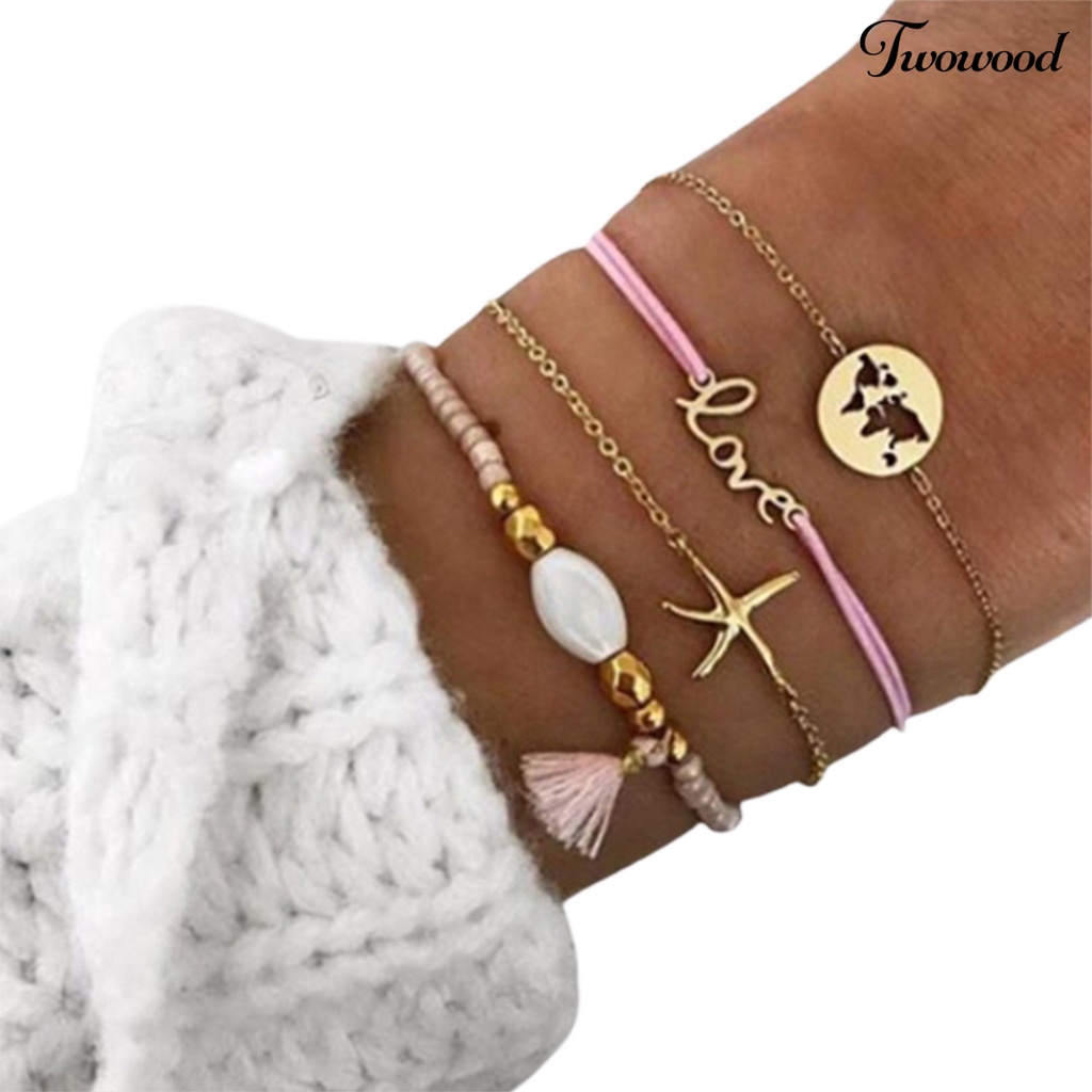 5pcs Gelang Wanita Model Hollow Out Lotus Adjustable Untuk Pesta