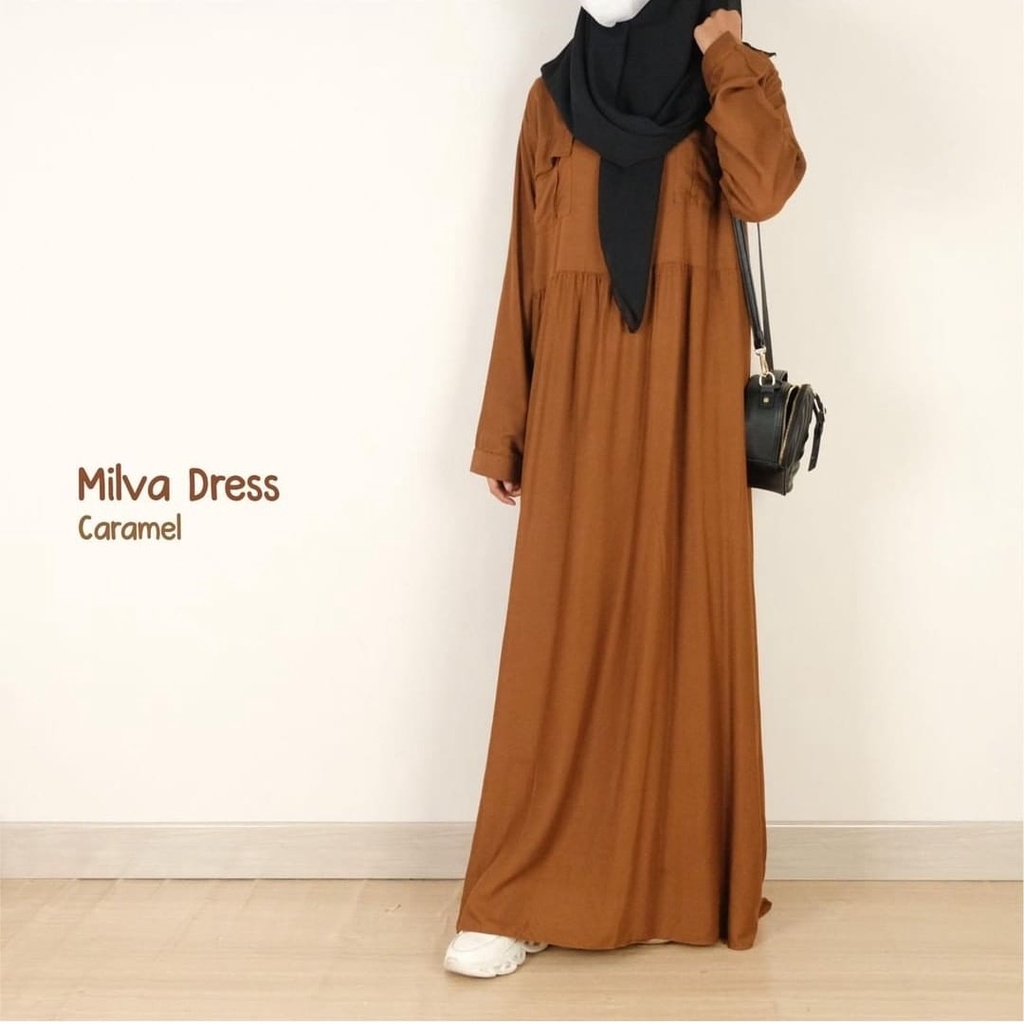 GF02 ~ MILVA DRESS size S M L XL FASHION MUSLIM KEKINIAN OOTD MILENIAL BAHAN SHAKILA HQ