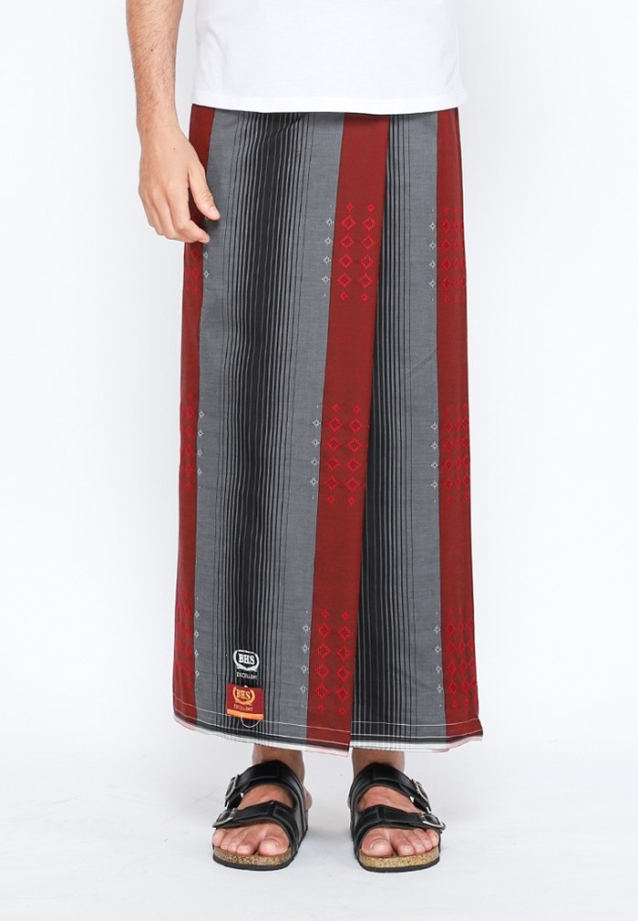 Sarung BHS Original Excellent Gold Songket Crepe Timbul Merah Abu