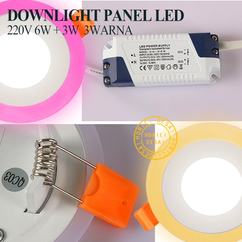 ASLI FULL 2 WARNA 6W+3W DOWNLIGHT TENGAH PUTIH+SAMPING BIRU PINK KUNING/BULAT HIAS DOWNLIGHT PANEL LED