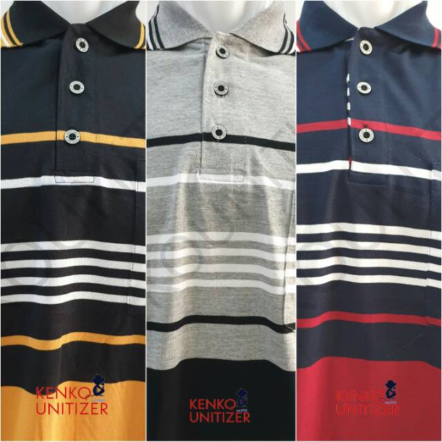 UNITIZER ZT6267 XXL XL Kaos Polo stripe Pria SAKU baju bapak Wangki Kerah salur garis garis stripe l