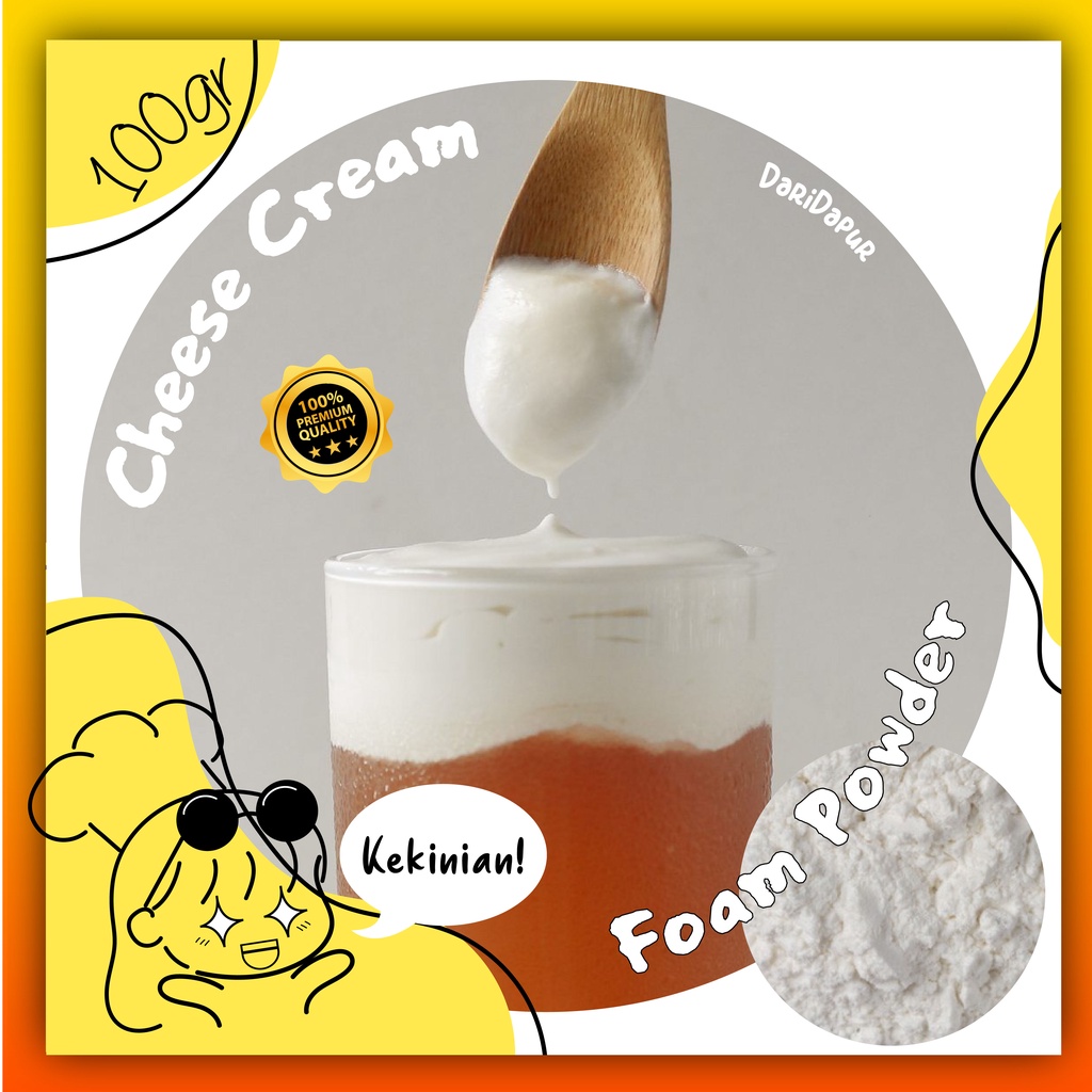 

Bubuk Serbuk Cheese / Chese Cream | Krim Keju | Cream Cheese Foam | Cheese Tea Cream Powder | Bubuk Premium, Yummy, Cheesy, Halal, Enak, Murah, Ekonomis Untuk Toping / Topping Minuman Kekinian Boba / Bubble Tea [100gr]