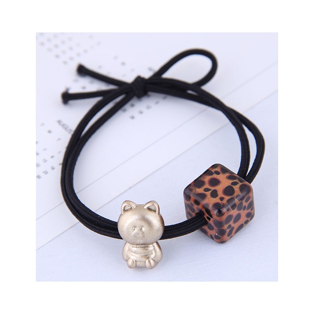 LRC Ikat Rambut Fashion Black Metal Bear Leopard Square Hair Rope A57967