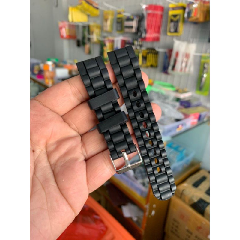 Strap tali jam tangan karet ruber hitam model keren hitam kuping