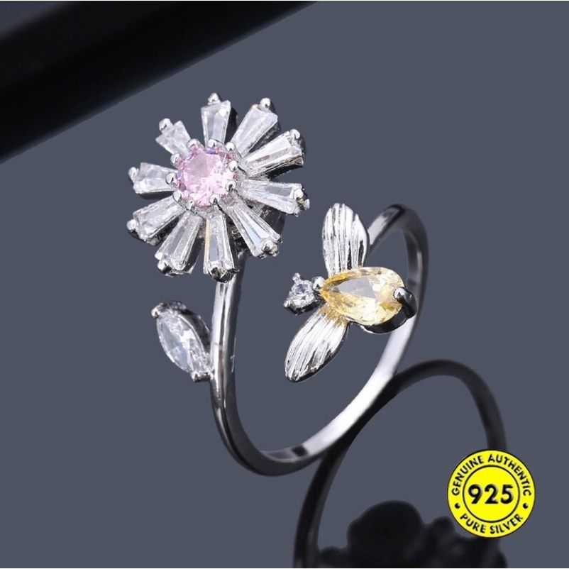 Cincin Model Terbuka Adjustable Bahan S925 Silver Untuk Wanita