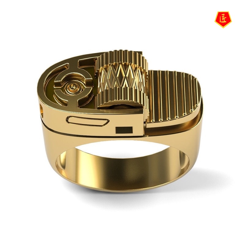 [Ready Stock]Creative Lighter Modeling Ring Punk Style Punk14k Gold