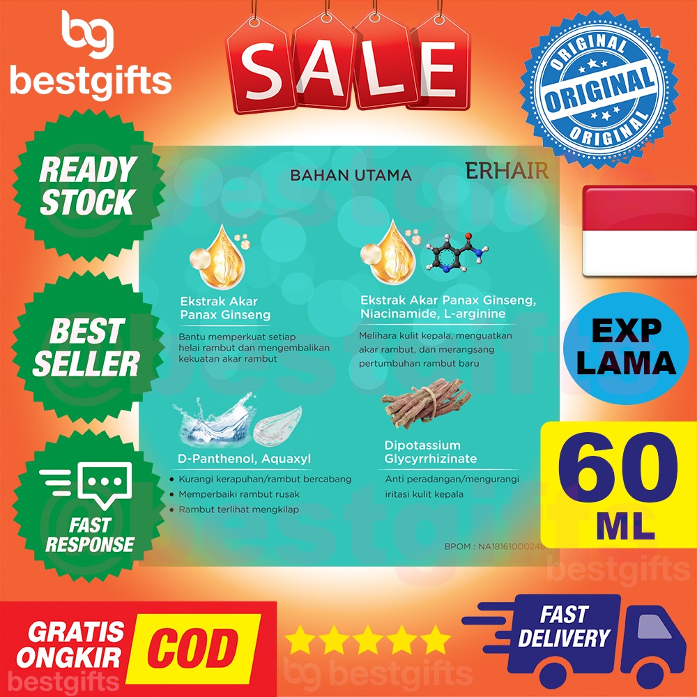 ERHA ERHAIR HAIRGROW TONIC HAIR GROW TONIK PERTUMBUHAN KEKUATAN RAMBUT BARU RONTOK BOTAK TIPIS 60 ML
