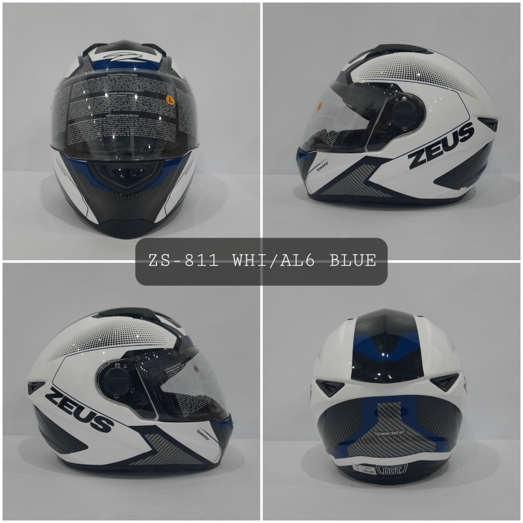 HELM ZEUS FULL FACE WHITE AL6 BLUE - FREE SMOKE VISOR ZEUS ORIGINAL ( ONGKIR 2KG )