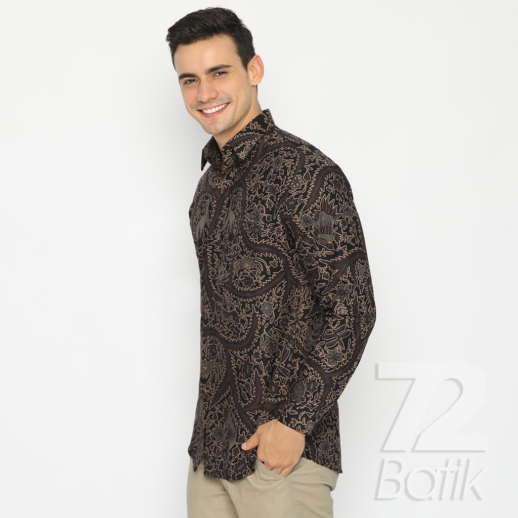 BATIK COUPLE MODERN  Kemeja Rok Lilit Instan Pria Lengan Panjang Slimfit Premium Elegant Warna Hitam 723143 Cap 72 - Baju Kemeja Atasan Pakaian Batik Couple Cople Pria Cowok Laki Laki Remaja Keluarga Lengan Panjang Modern Slimfit Premium Kekinian