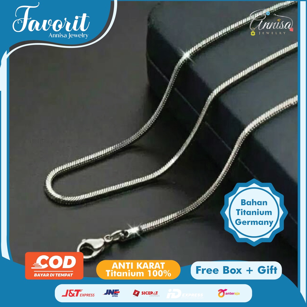 kalung Belut Kotak titanium Silver / Gold