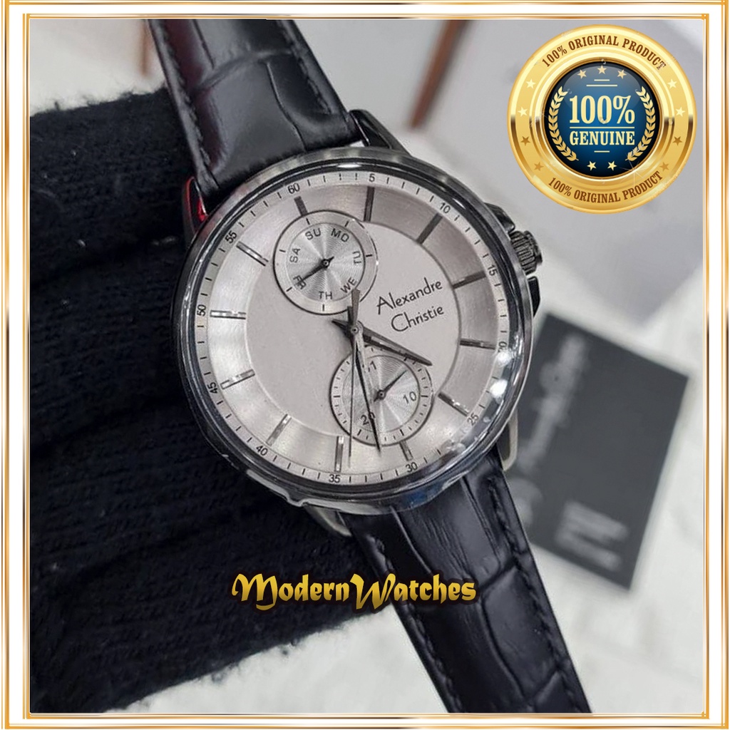 Jam Tangan Pria Alexandre Christie AC 6576 Ori Coklat Black Rosegold Putih Tali Kulit Ori Alexander