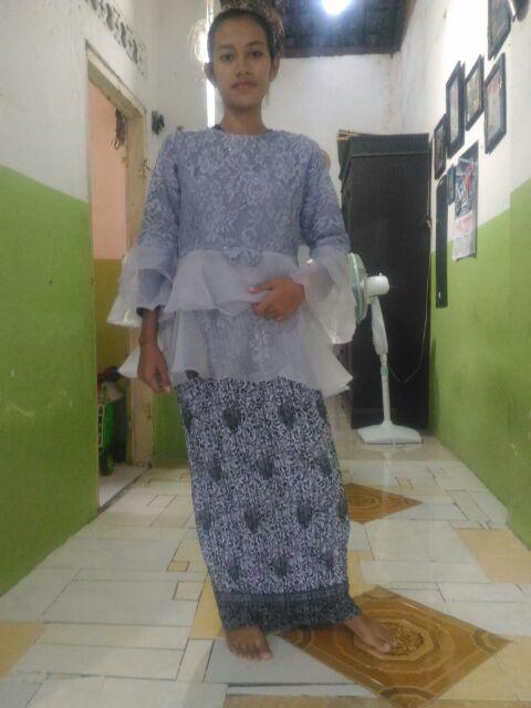 Realpict Couple Kebaya Naura Bahan Organza Mix Brukat Rok Plisket Kemeja Batik Bahan Katun Silk