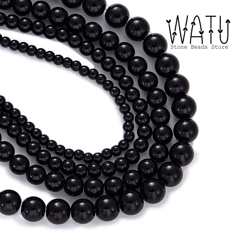 Manik Batu Alam Black Onxy Stone Beads Rounded