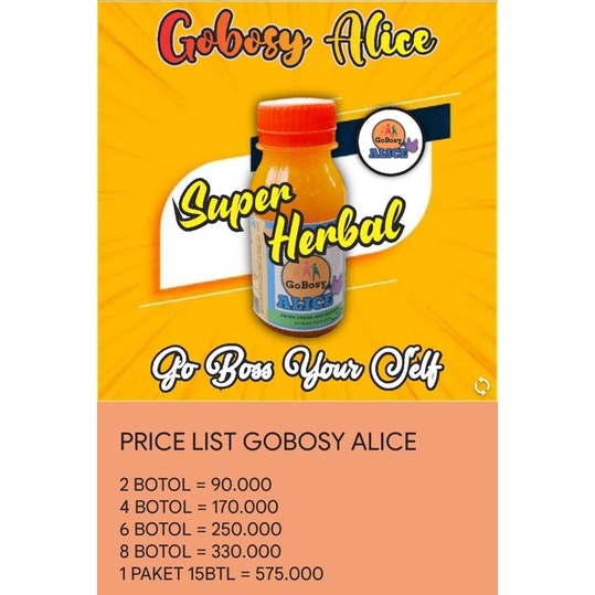 

Gobosy Alice 1 PAKET 15 Botol (original)