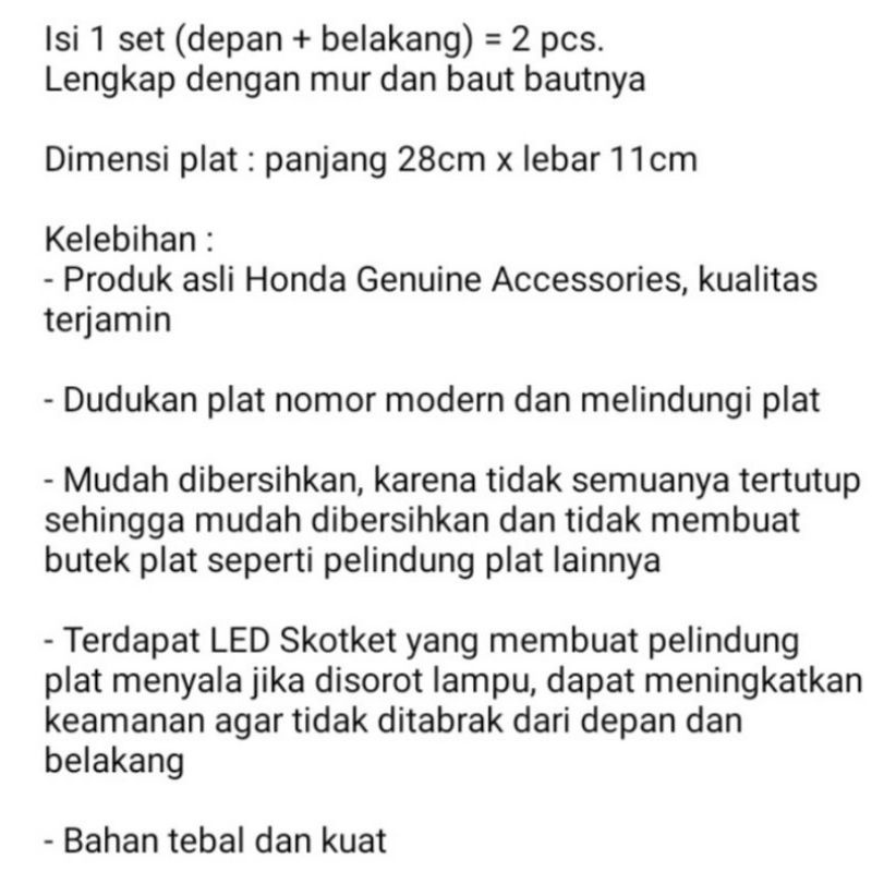 TEMPAT PLAT NOMER/COVER PLAT NOMER ORIGINAL HONDA || AHM