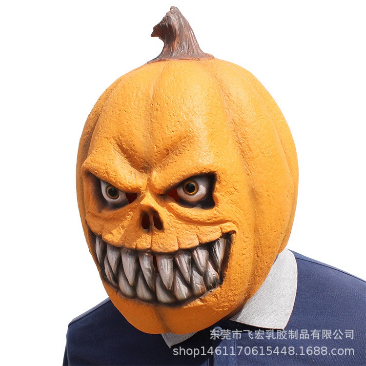 TOL-45 topeng latex karet full head orange pumpkin mask halloween pesta kostum