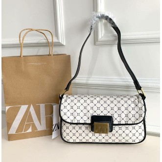 Tas Selempang Zar4 Wanita Black White Shoulder Bag #12652
