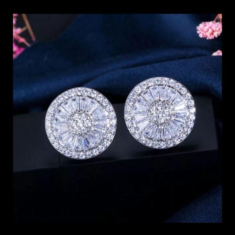 Classic round titanium diamond earrings