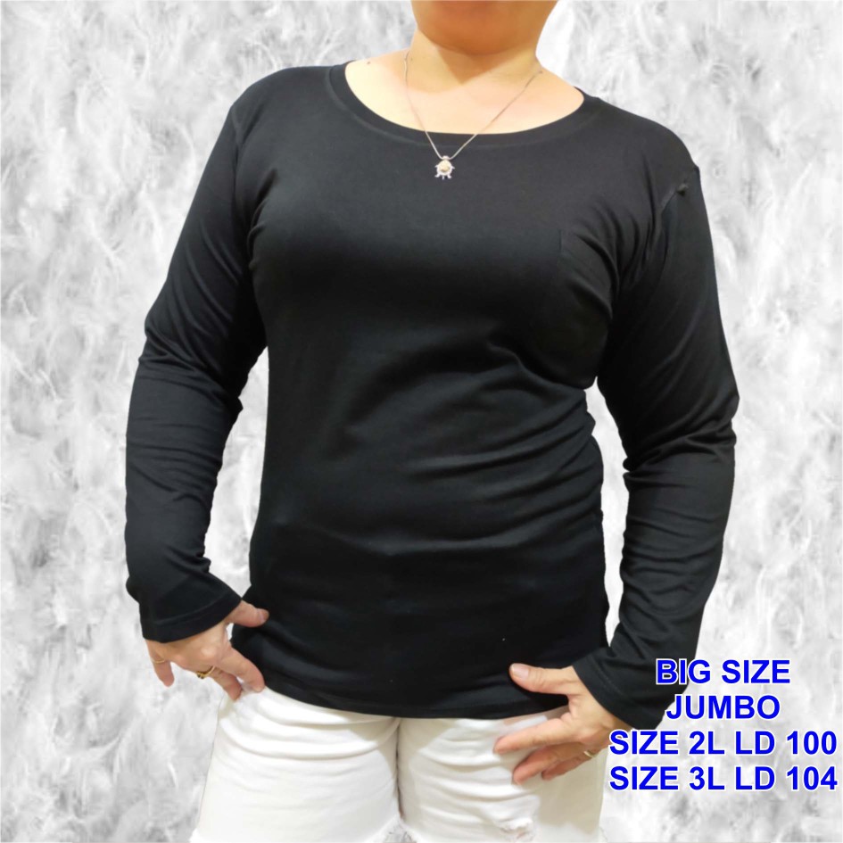 KAOS JUMBO WANITA LENGAN PANJANG ROUND NECK ATASAN WANITA BIG SIZE