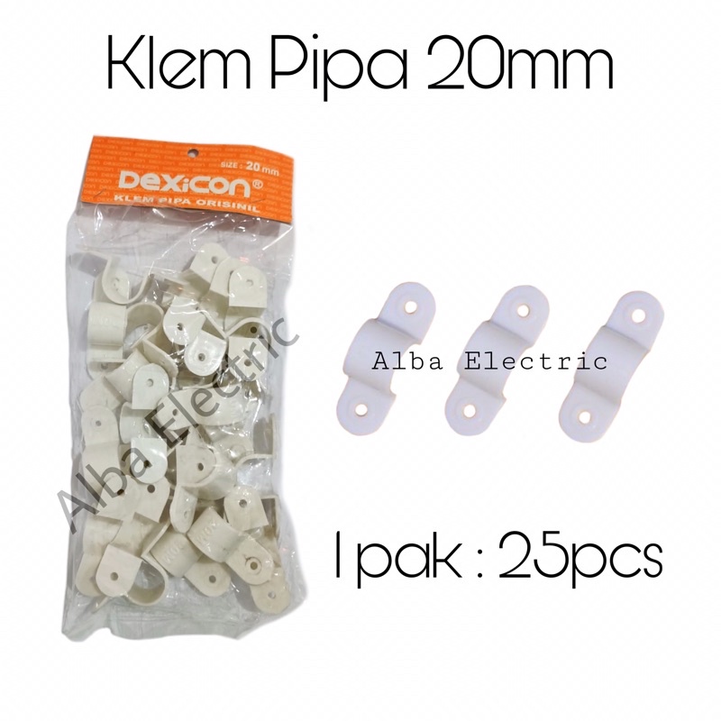 Klem Pipa 20MM Dexicon (1pak) Klem Pipa 20 mm Putih Kuping Per 25Pcs (1pak)