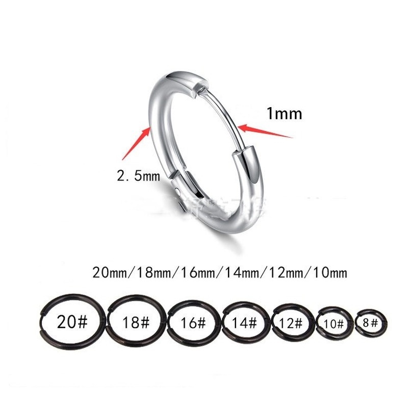 2.5 Coil Men's and Women's Circle Round Big Circle Ear Buckle Titanium Steel Stainless Steel Ear Jewelry 210902