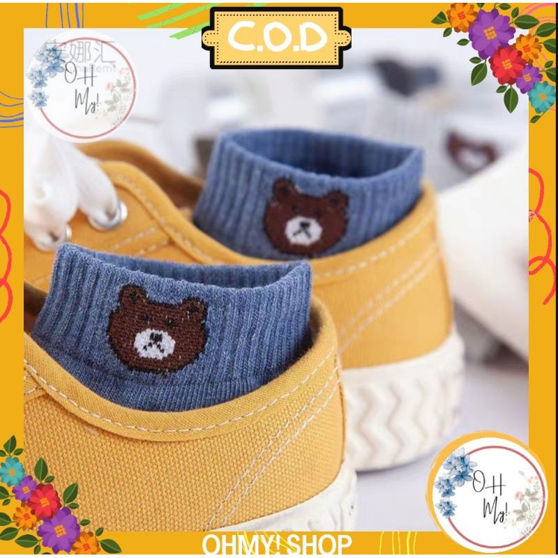 [ COD ] KAOS KAKI BROWN FASHION WANITA - KAOS KAKI ANKLE MOTIF BERUANG LUCU / KAOS KAKI PENDEK CEWEK-5