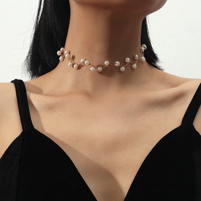 Retro Fashion Pearl Necklaces Elegant Silver Choker Necklace Gold Chain Women Jewelry Accessories Gift