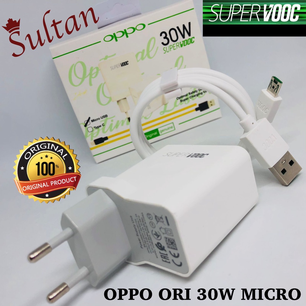 Charger Carger Oppo Reno 4 / 4F charger oppo reno 6 pro 30W Original 100% Type C &amp; Micro USB Vooc 30W Pengisian daya cepat