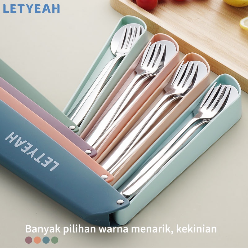 letyeah Rotatable cutlery set stainless /Alat makan set 3 in 1 portable