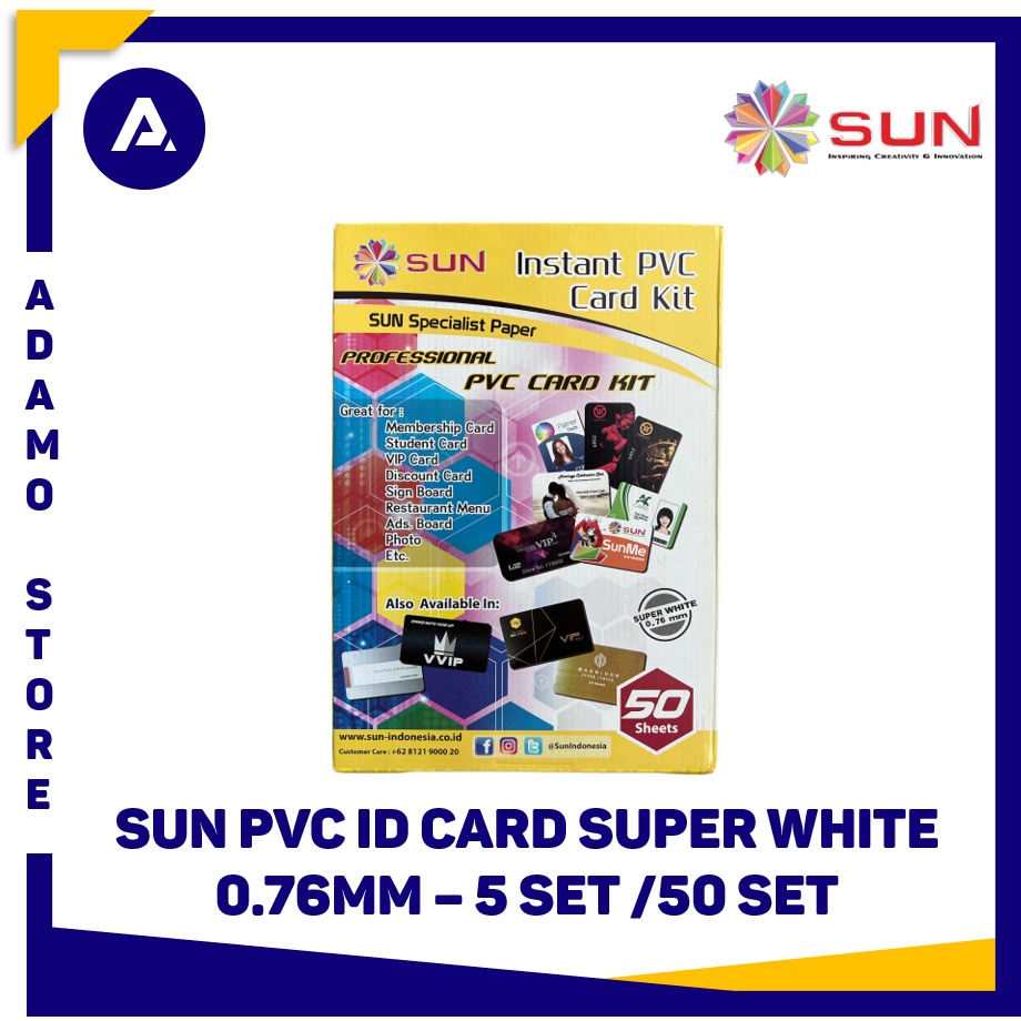 Kertas PVC Sun PVC ID Card Kit Super White A4 0.76mm 50 Set