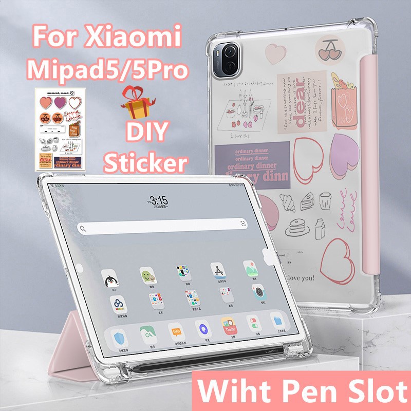 Xiaomi Mi Pad 5 Case With Pen Slot 11inch Magnetic Protective Cover Mipad5 Pro With Transparent Back Xiaomi Pad 5 Case Mipad 5 RedMi Pad