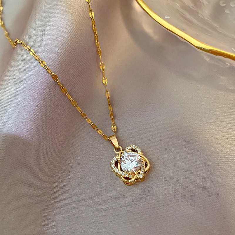 kalung titanium anti karat Ganda Hati Liontin Wanita necklace Berlian Perhiasan Korea