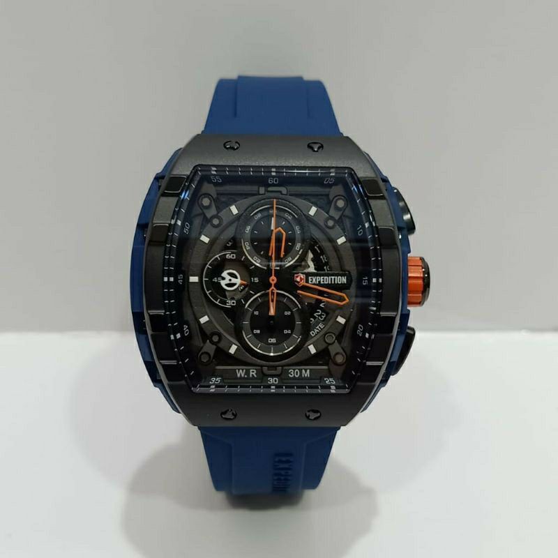 jam tangan expedition e6782 rubber pria case blue navy original