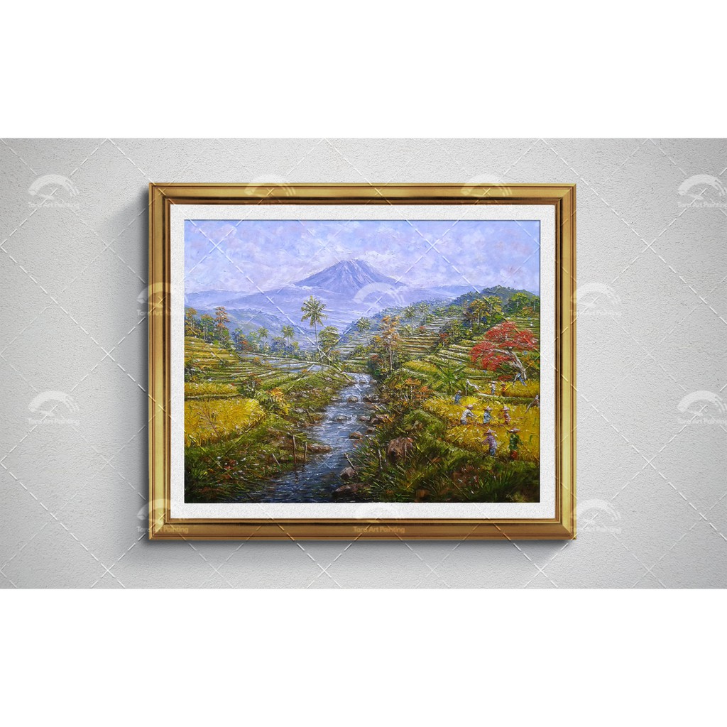 Lukisan Pemandangan Sawah Teras Ukuran 80 X 100 Cm Shopee