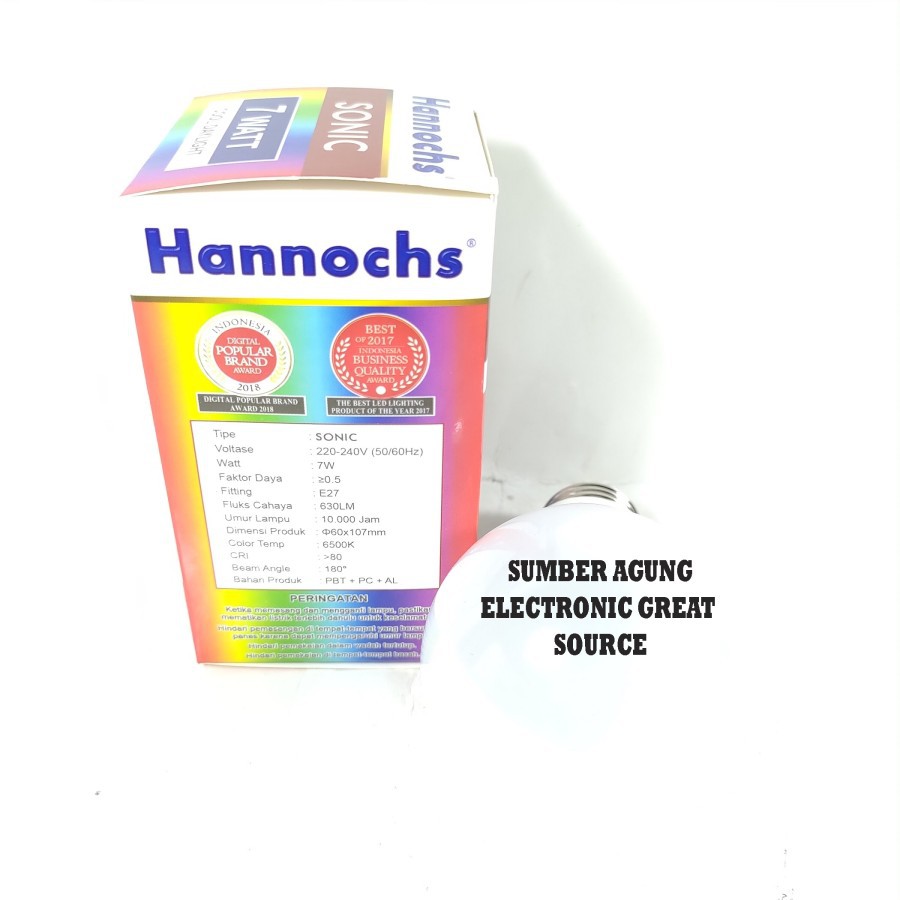 Hannochs Sonic Lampu LED Super Terang 7W 7 Watt Cahaya Putih SNI