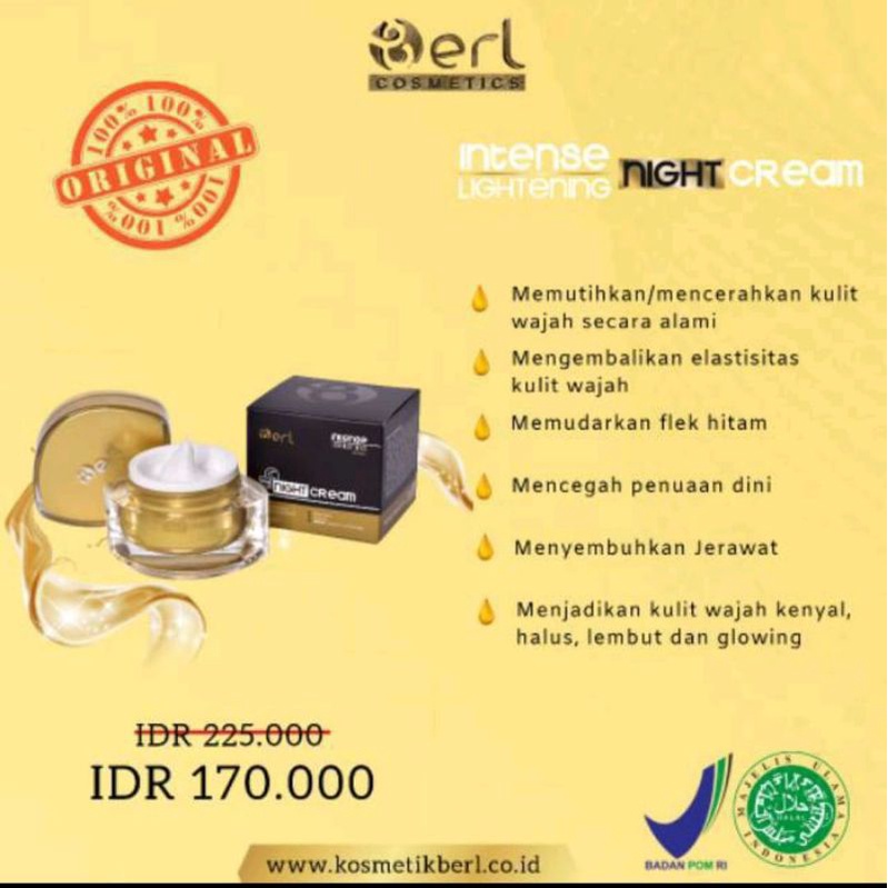 Kosmetik Pelembab Wajah Intens Lightening Night Cream /Krim malam B Erl cosmetic