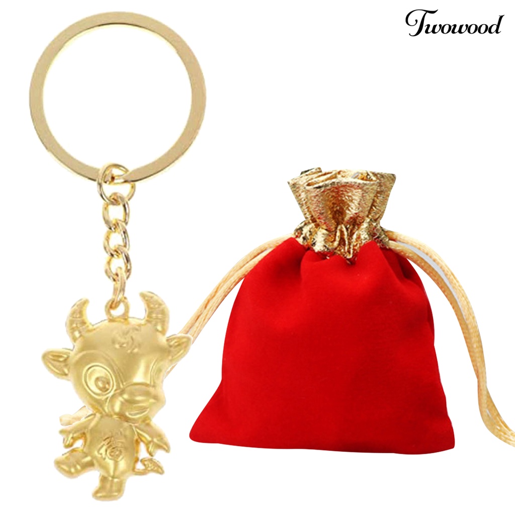 Twowood Gantungan Kunci Bentuk Sapi Warna Emas Untuk Hadiah