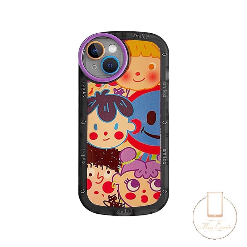 IPHONE Casing Soft Case Kompatibel Untuk Iphone11 7Plus 8Plus XR 13 12 11 14 Pro MAX 7 8 6 6s Plus X XS MAX SE 2020grafiti Kartun Lucu Anak-Anak Lovely Smiled Roound Lens TPU Shockproof Case