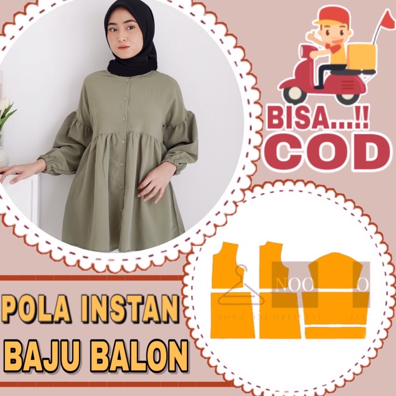 BISA COD✔️ Pola instan atasan baju lengan balon - Pola jiplak atasan blouse wanita - Pola jahit blou