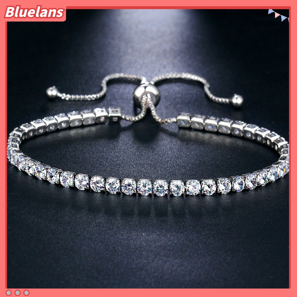 Bluelans Luxury Cubic Zircon Single Row Pull Slider Bracelet Women Adjustable Bangle