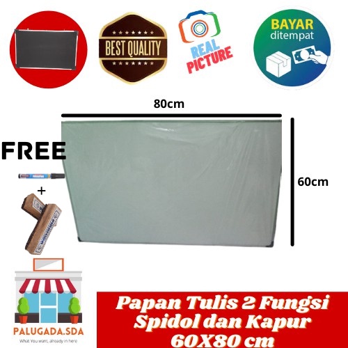

Papan Tulis Whiteboard dan Blackboard 2 Sisi Spidol + Kapur Tulis 60x80cm Free Spidol + Penghapus