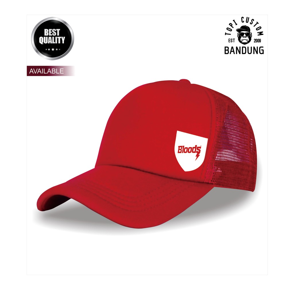 Topi Trucker BLOODS Pria Wanita Topi Jaring Jala BLOODS Trucker Cap Bisa Tulis Nama Bisa COD Gratis Masker Original High Premium Quality