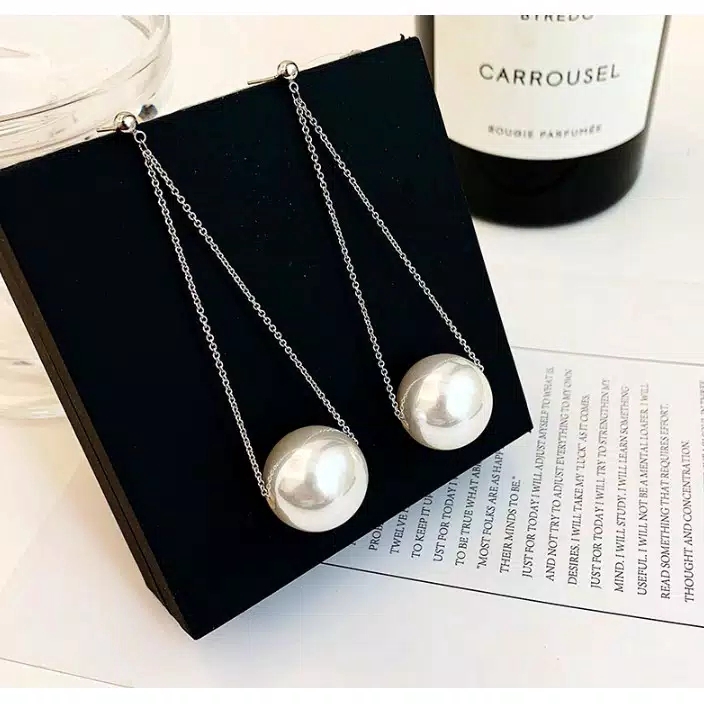 Anting tusuk style korea wanita kekinian model rantai panjang bergantung mutiara  381