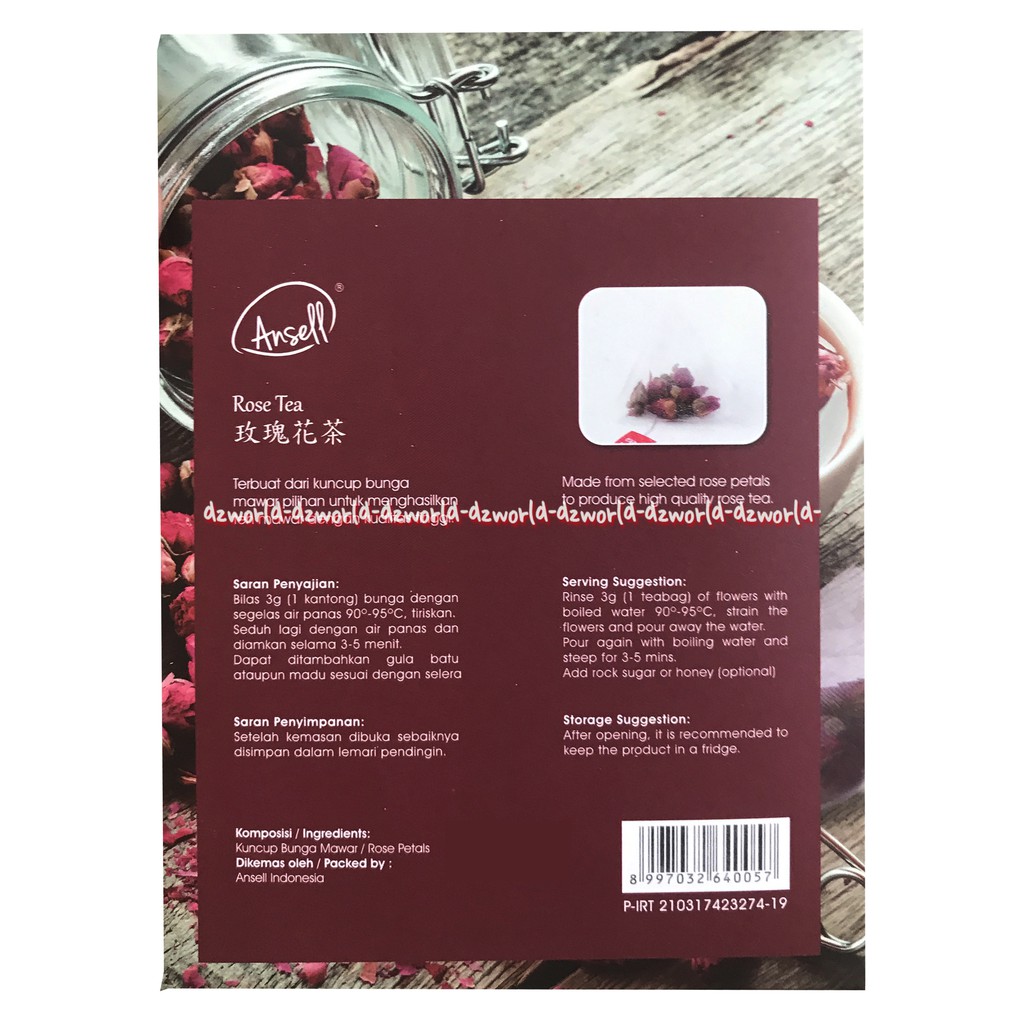 Ansell Rose Tea Teh Bunga Mawar Praktis Teh Celup Tea Beags Isi 12 Bag