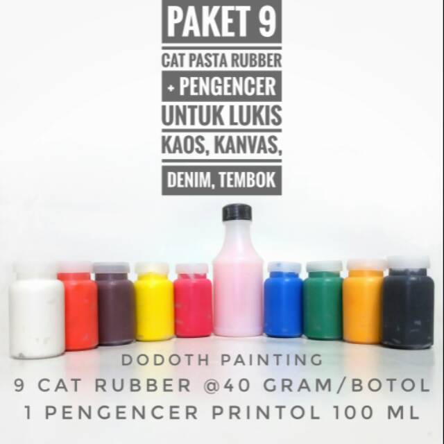 

Paket 9 Cat Pasta Rubber Lukis Kaos, Kanvas, Denim, Tembok + Pengencer