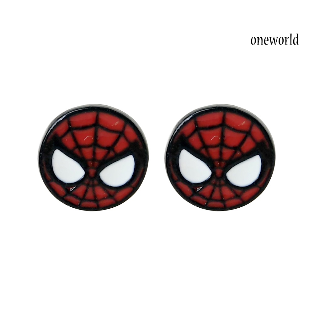 OW@ Fashion Spider Man Deadpool Captain America Cartoon Enamel Ear Studs Earrings