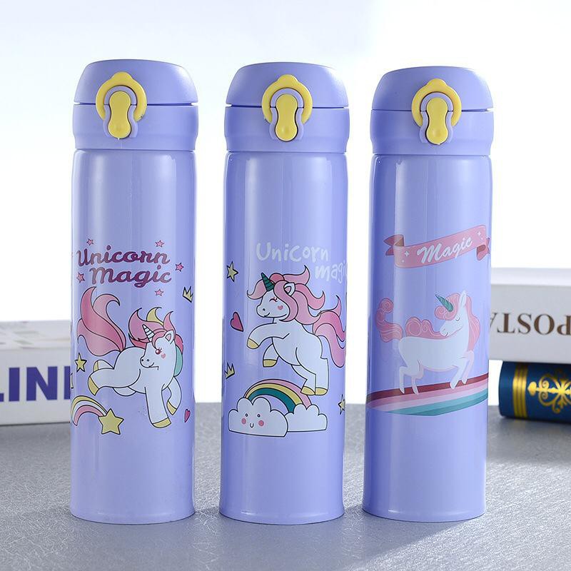 Termos Air Panas Motif Karakter Flamingo dan Unicorn 500Ml Vacuum Flask - Termos Air Panas Dingin