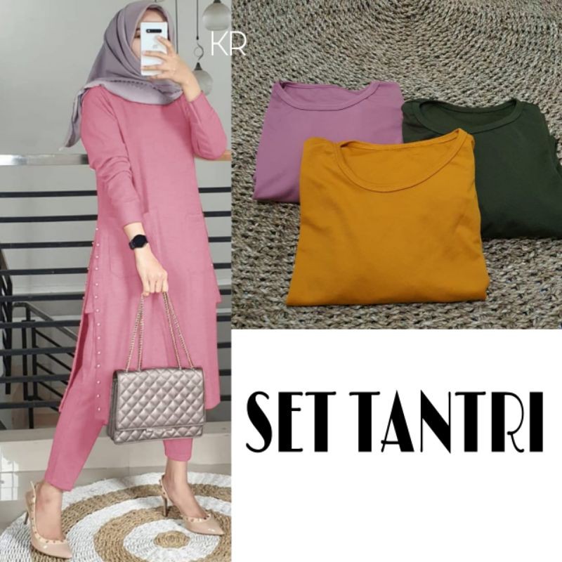 SET CELANA TUNIK TANTRI MUTIARA, JERSEY, GAMIS HIJAB MUSLIM, SETELAN